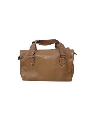 Kate Spade Leather Satchel Bag Camel Brown Studded Handles Striped Lining
